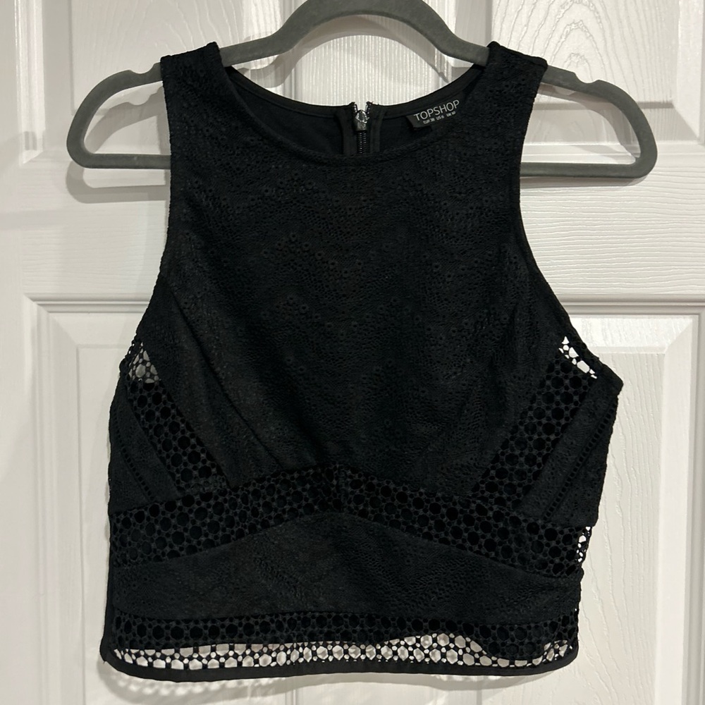 Topshop Black Lace Crop Top